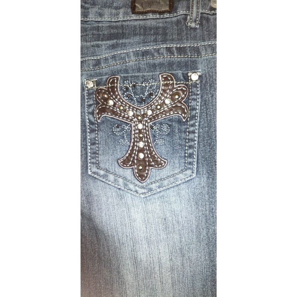 Earl Jean Denim Capris Blue Jeans Sz 8 Rhinestones Embellished BLING Stretch - Picture 10 of 15